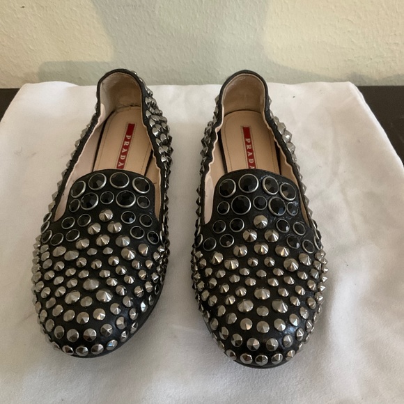 Prada  black studded flat - Picture 1 of 5